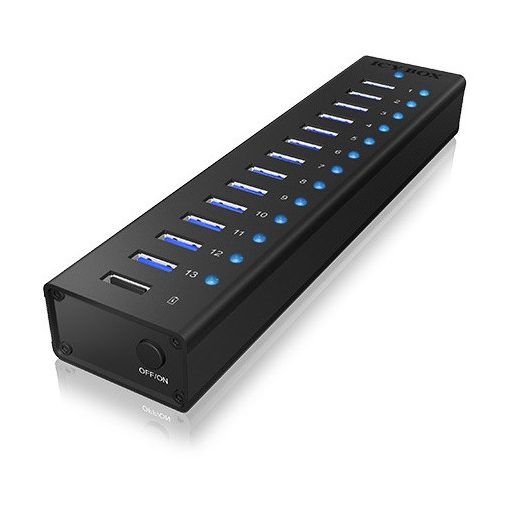 Raidsonic IB-AC6113 13port USB3.0 hub with USB charge port Black