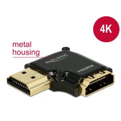   DeLock Adapter High Speed HDMI with Ethernet – HDMI-A female > HDMI-A male 4K 90° angled left Black