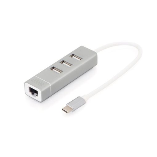 Digitus DA-70253 USB Type-C 3-Port Hub + Fast Ethernet LAN Adapter