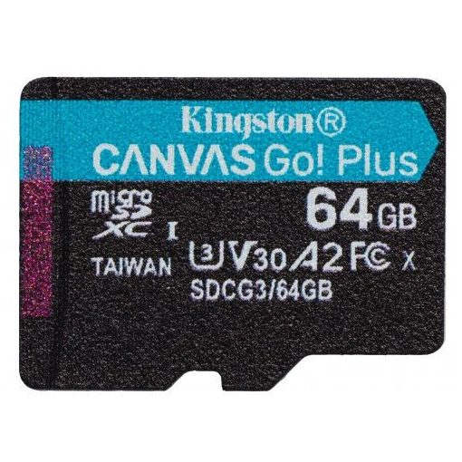 Kingston 64GB microSDXC Canvas Go! Plus Class 10 170R A2 U3 V30 Card adapter nélkül