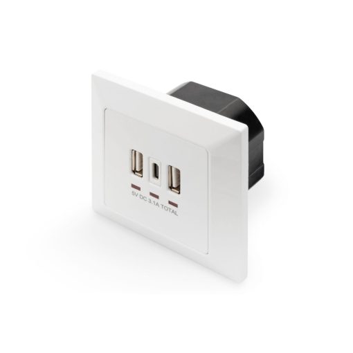 Digitus DA-70618 csatlakozóaljzat 2 x USB A + 1 x USB C White