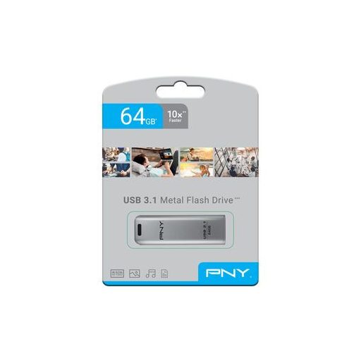 PNY 64GB Elite Steel Flash Drive USB3.1 Silver