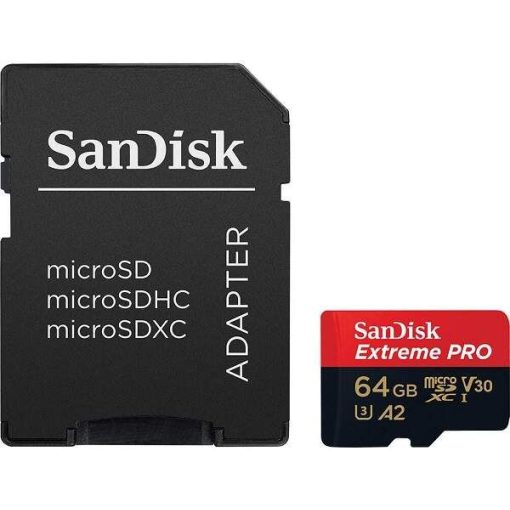 Sandisk 64GB microSDXC Extreme Pro Class 10 UHS-I A2 C10 V30 + adapterrel