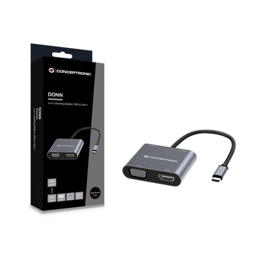 Conceptronic  DONN16G 4in1 USB3.2 Gen 1 Docking Station Grey