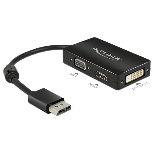 DeLock Adapter Displayport 1.1 male > VGA / HDMI / DVI female Passive Black